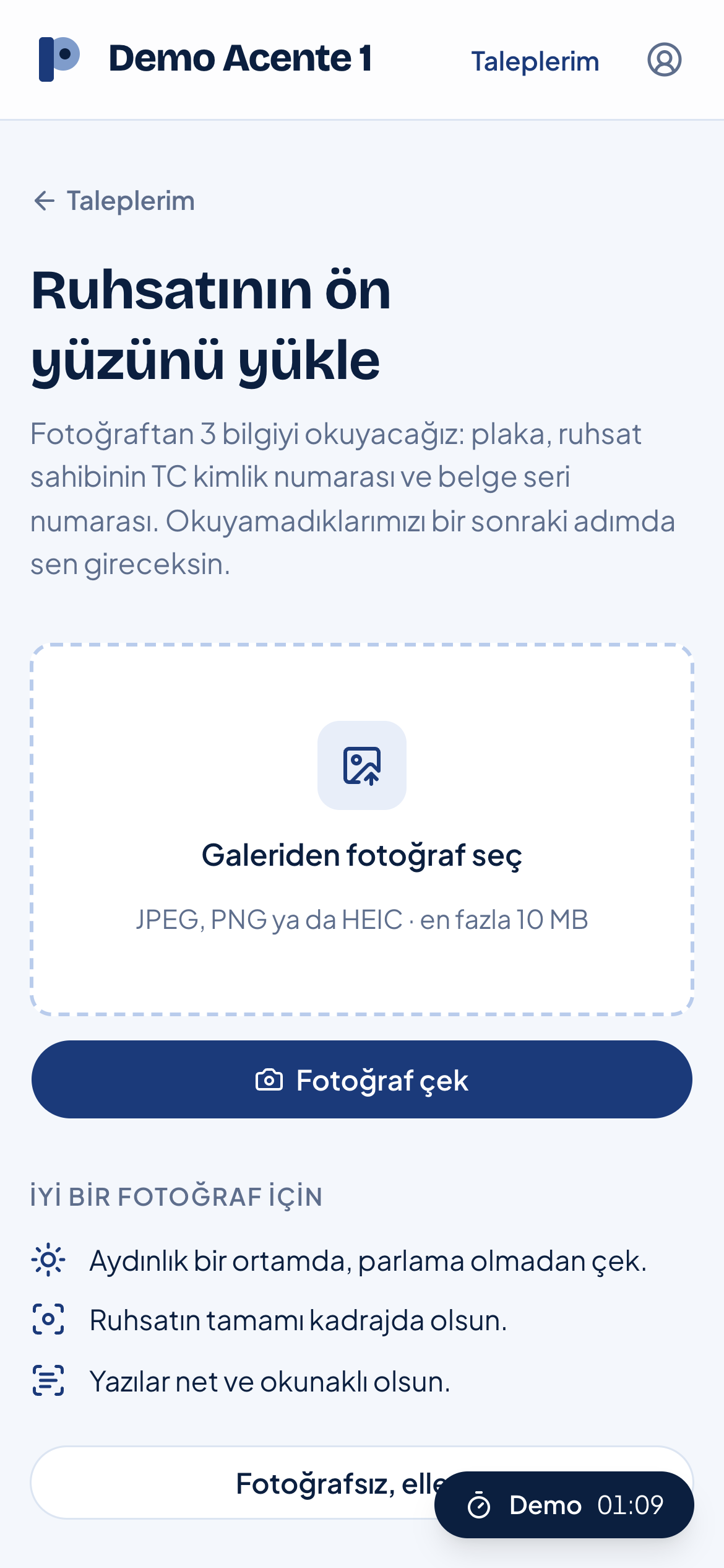 Polche registration photo upload screen